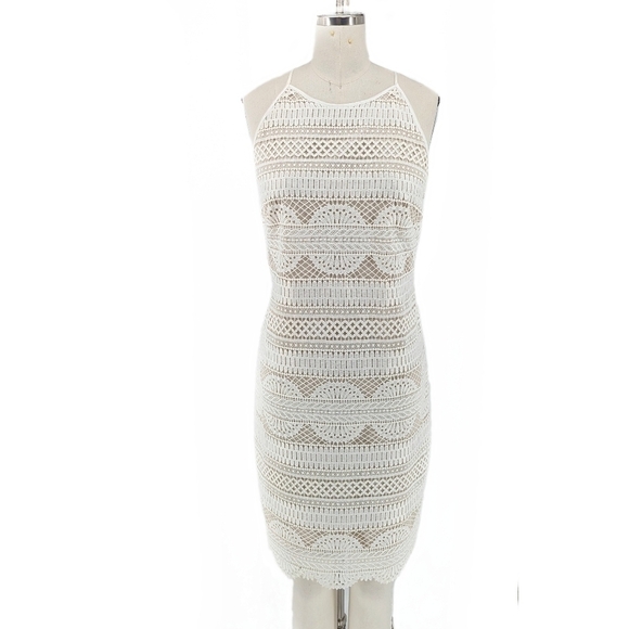WHBM Crochet Halter Dress White 6 coastalcore party cocktail preppy summer - Picture 1 of 5